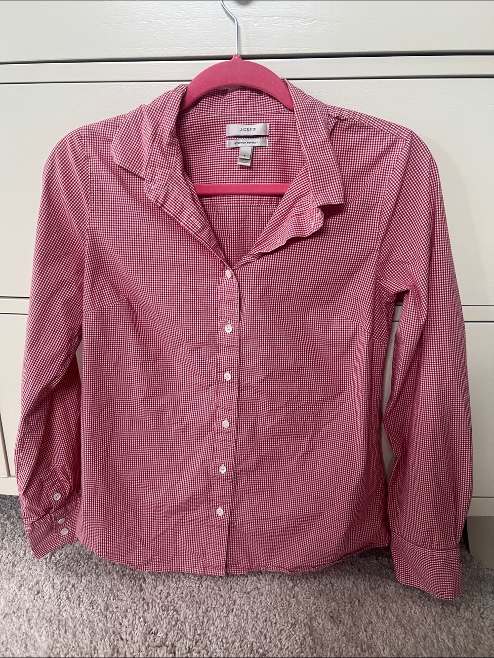 J. Crew red and white gingham check button down small